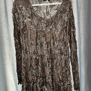 Grey Crochet m- like Long Sleeve Top (no name) 23” pit to pit